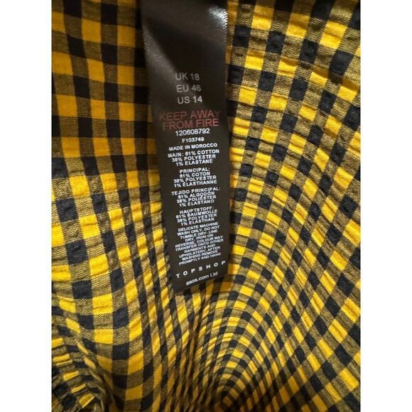 Topshop Textured Check Ruffle Mini Shirt Dress Mustard Sz 14 EUC - Picture 9 of 13